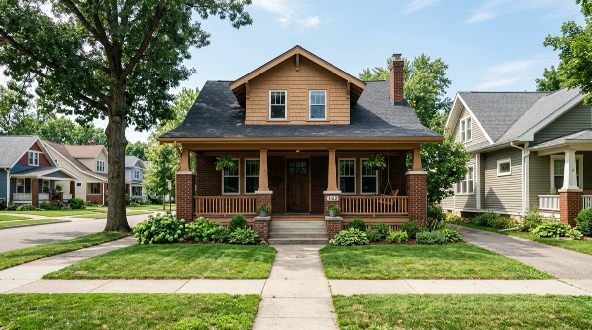 Craftsman bungalow home on a tree-lined Grand Rapids, Michigan street — sell your house fast for cash