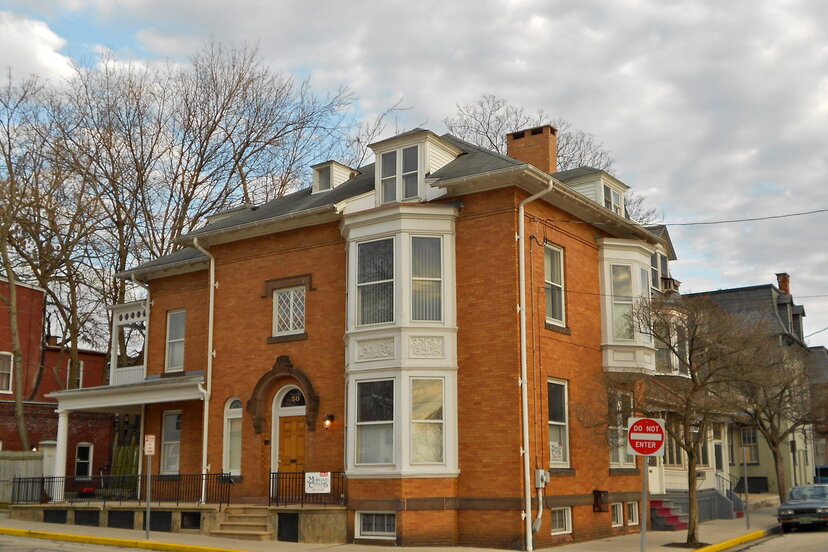 Historic red brick row homes in York, Pennsylvania