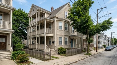 Older three-story triple-decker home on a Providence, Rhode Island street — sell your house fast for cash