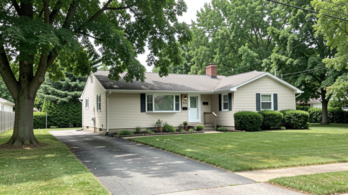 modest Adrian Michigan ranch or bungalow with driveway and small yard