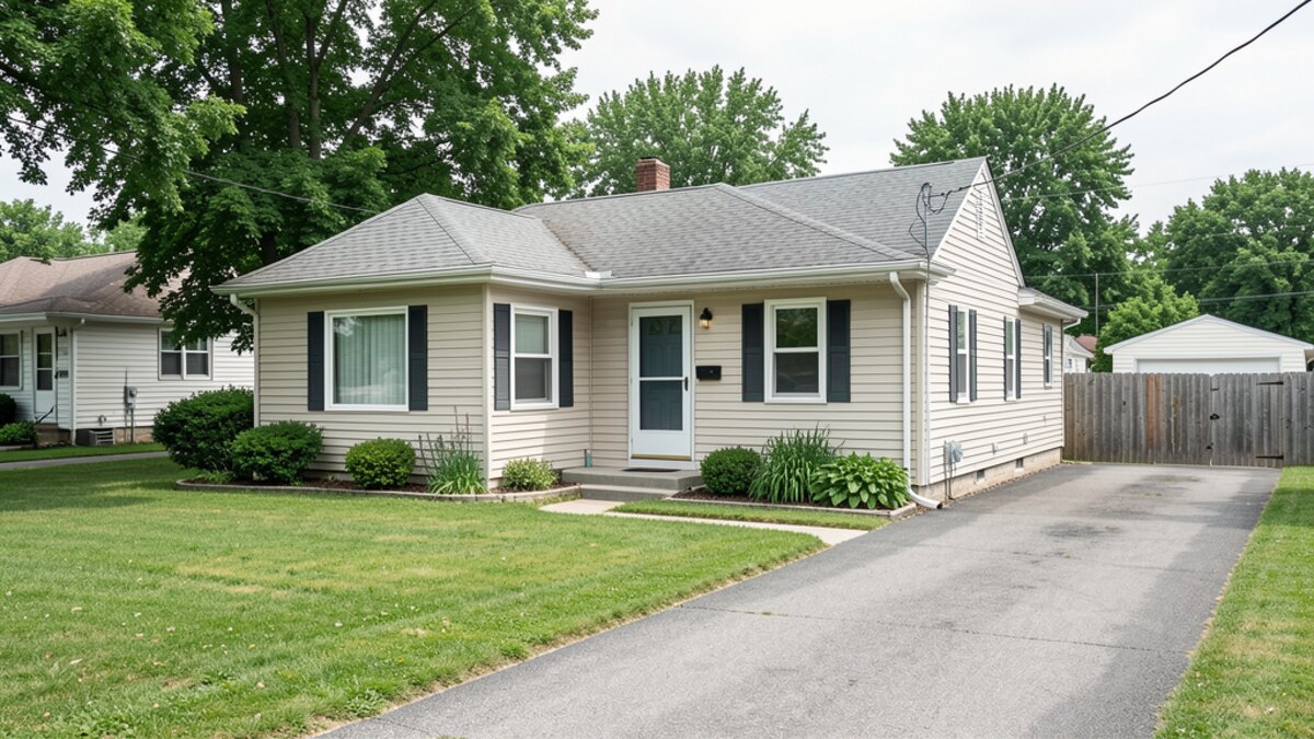 Ames Iowa small ranch house or bungalow with compact yard and driveway