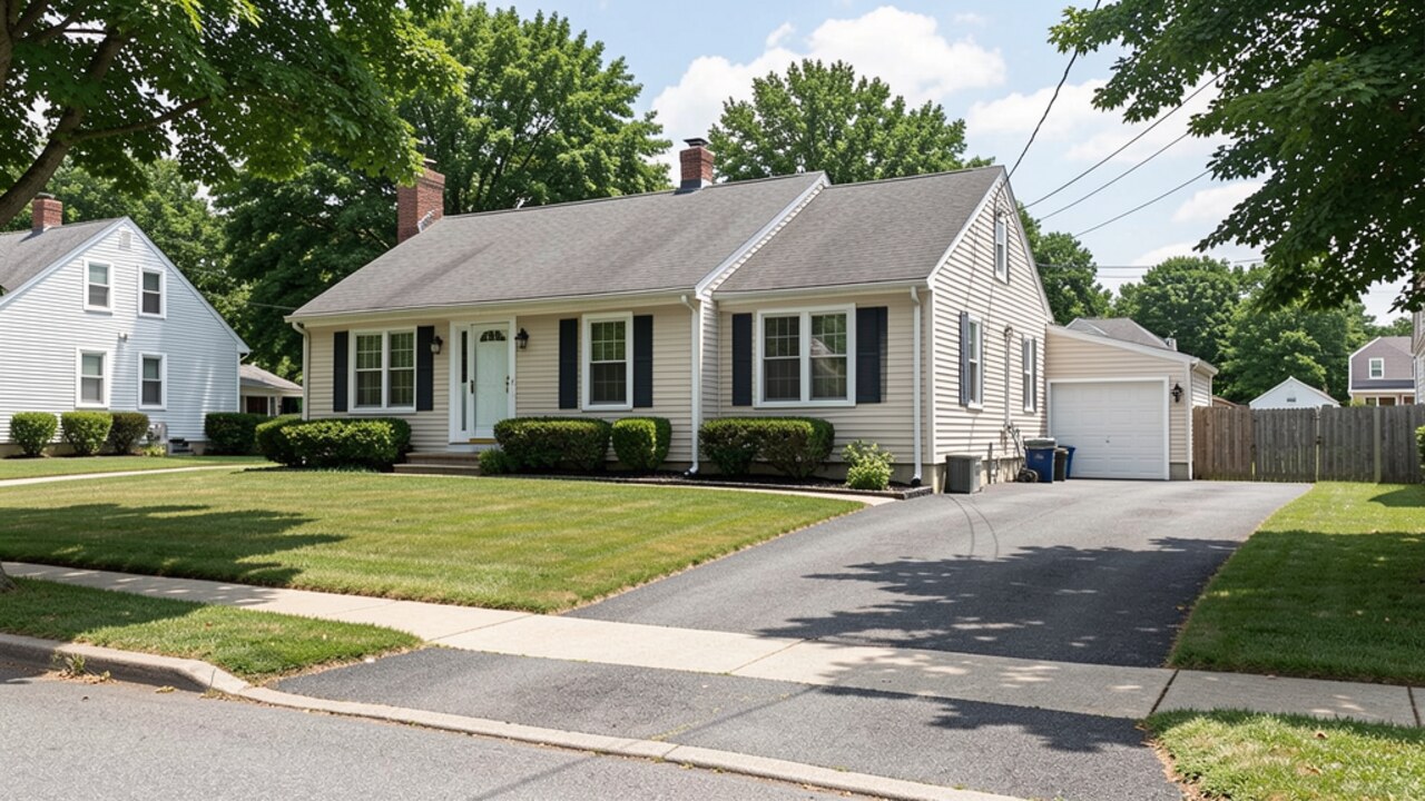 Modest Amherst MA ranch or bungalow driveway