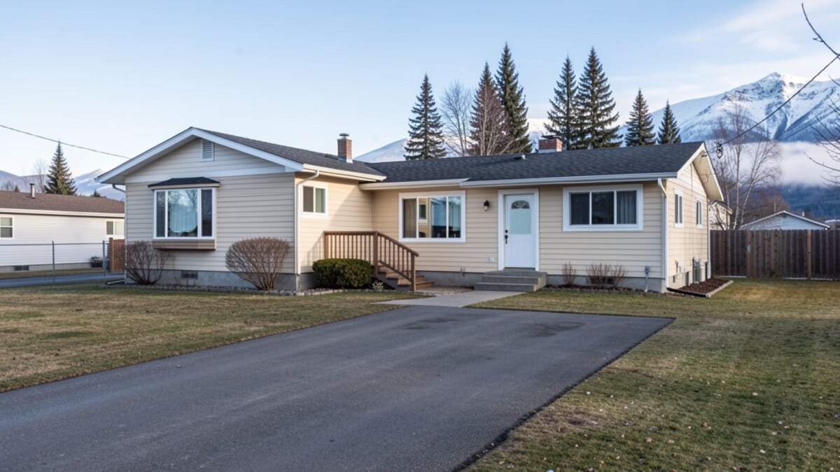 Anchorage Alaska small ranch or split-level house with simple driveway and northern daylight