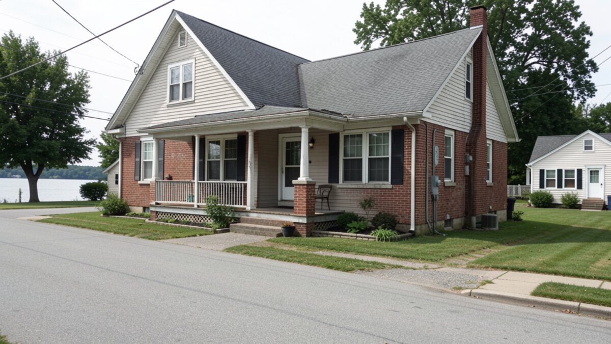 older modest Angola Indiana front-porch home on a quiet residential street