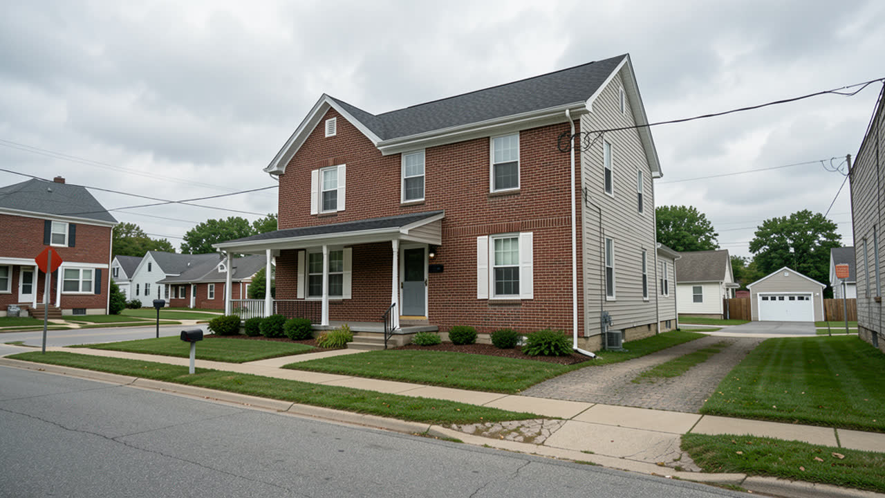 Ordinary older Ashland Ohio two-story brick or mixed-siding home