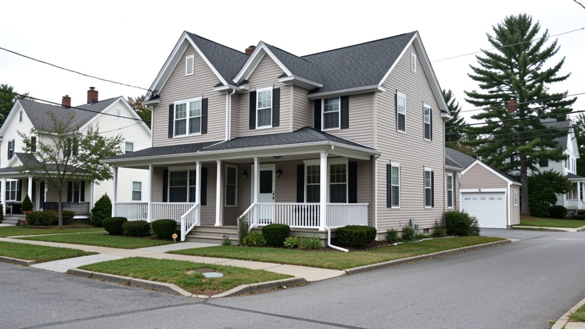 older modest Augusta Maine front-porch home on a quiet residential street