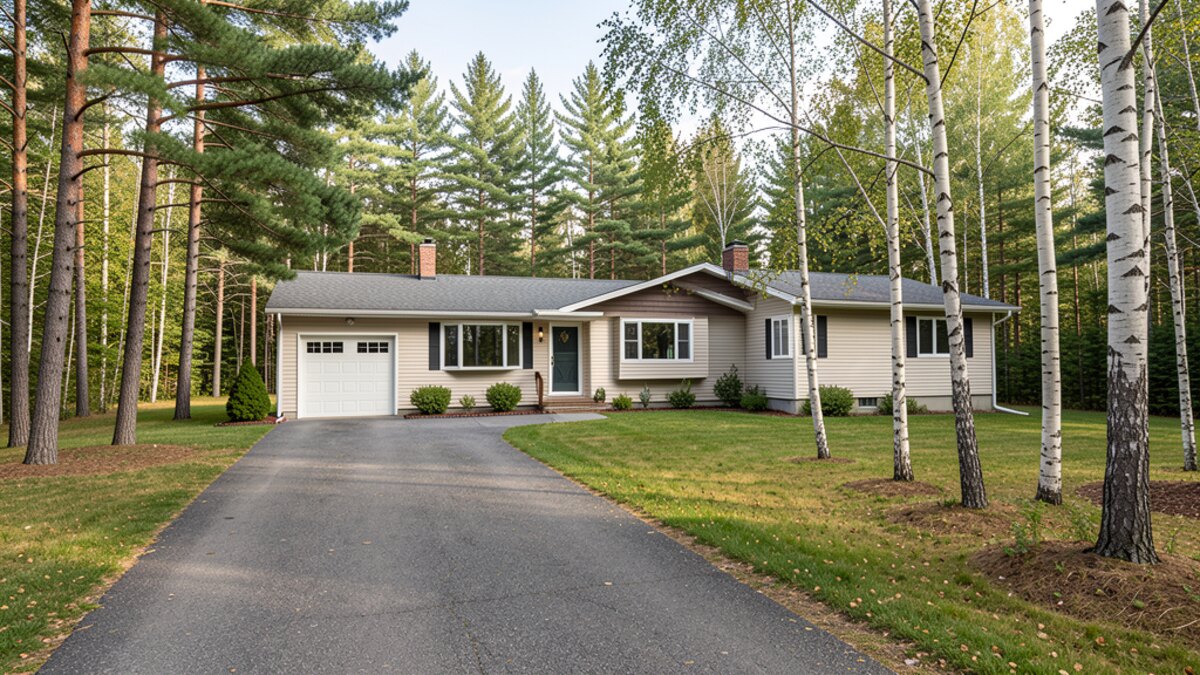 Bemidji Minnesota modest northern Minnesota ranch house with driveway and trees