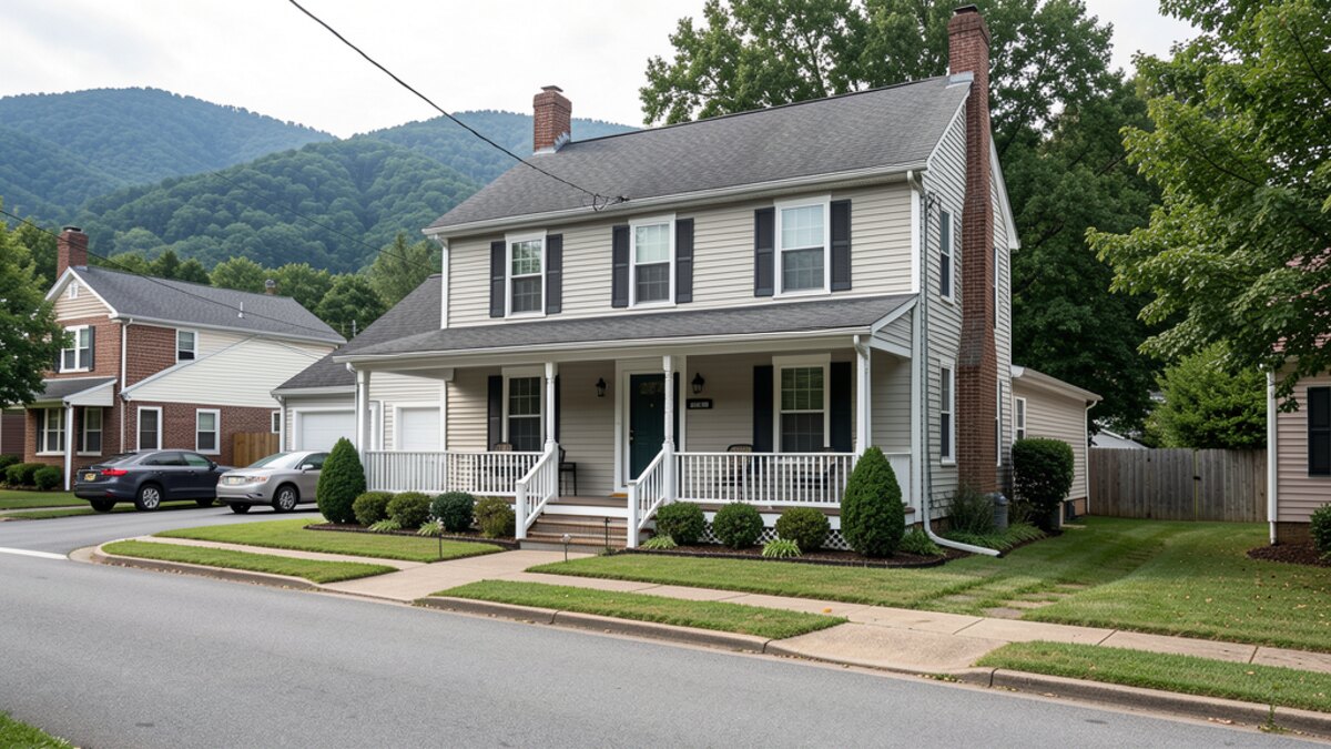 older modest Blacksburg Virginia front-porch home on a quiet residential street