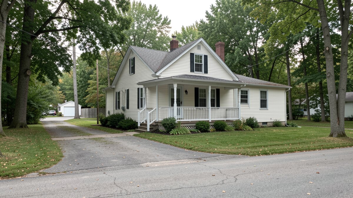 older modest Brainerd Minnesota front-porch home on a quiet wooded residential street