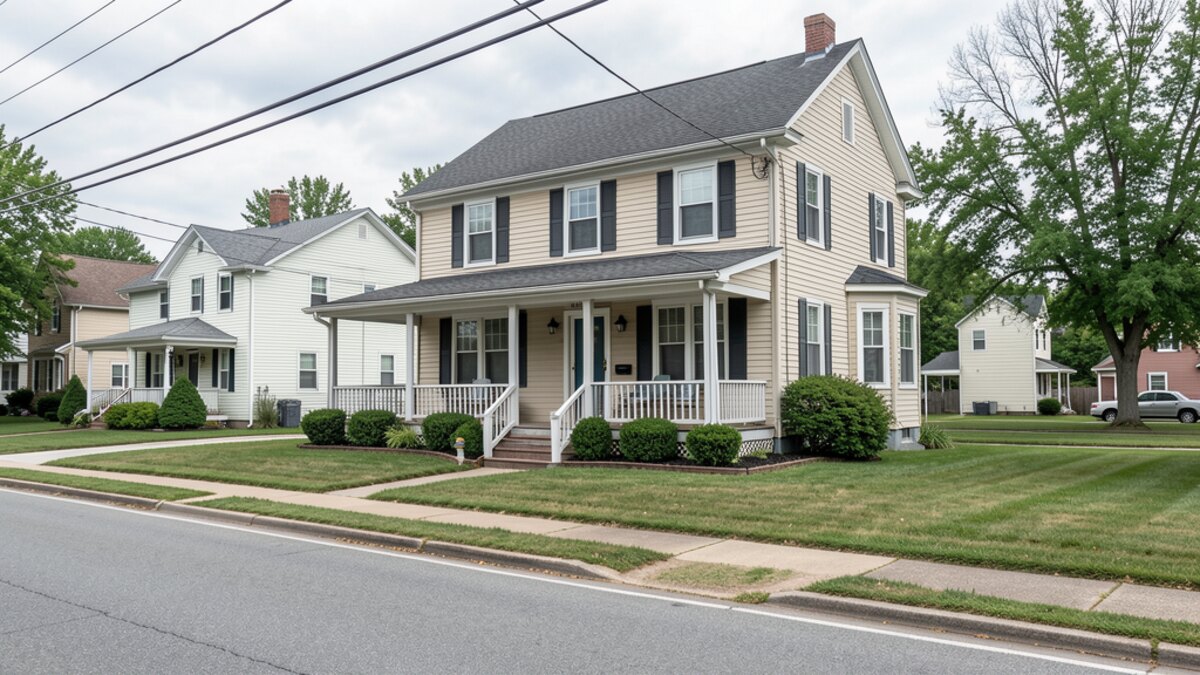 older modest Cambridge Ohio front-porch home on a quiet residential street