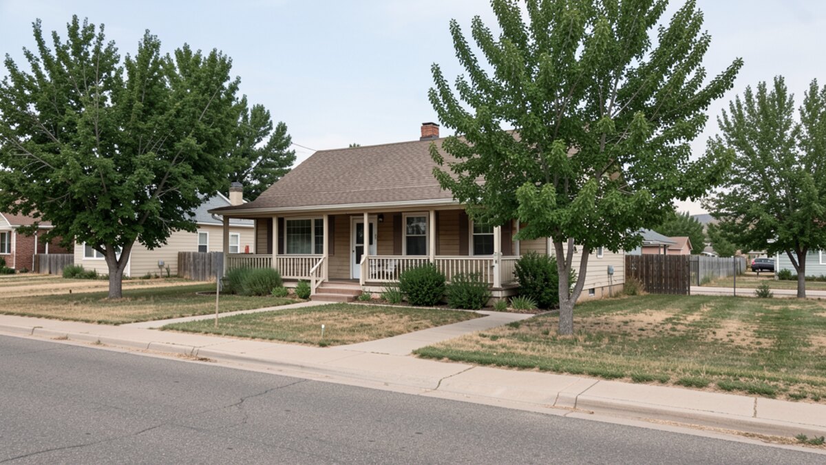 older modest Cheyenne Wyoming bungalow with porch on a high-plains residential street
