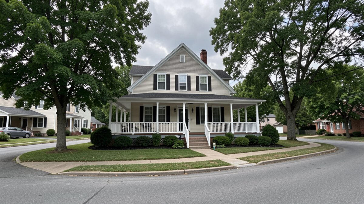 older modest Clarksburg West Virginia front-porch home on a quiet residential street