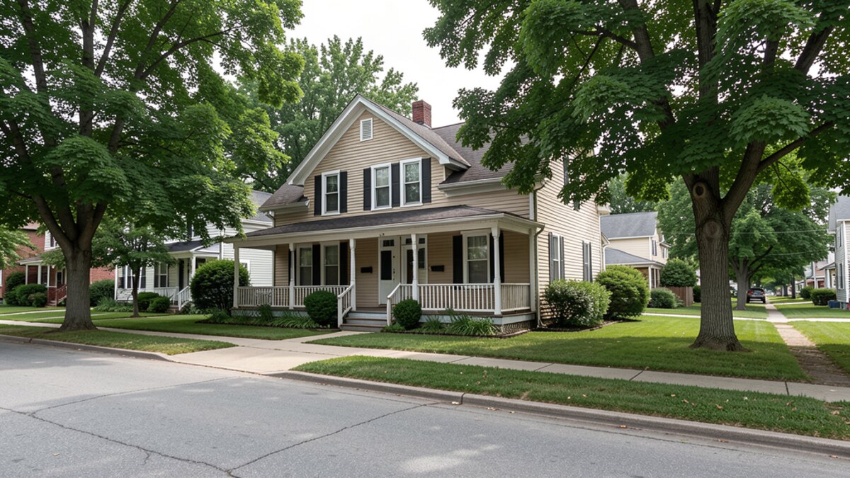 older modest Danville Illinois front-porch home on a quiet residential street
