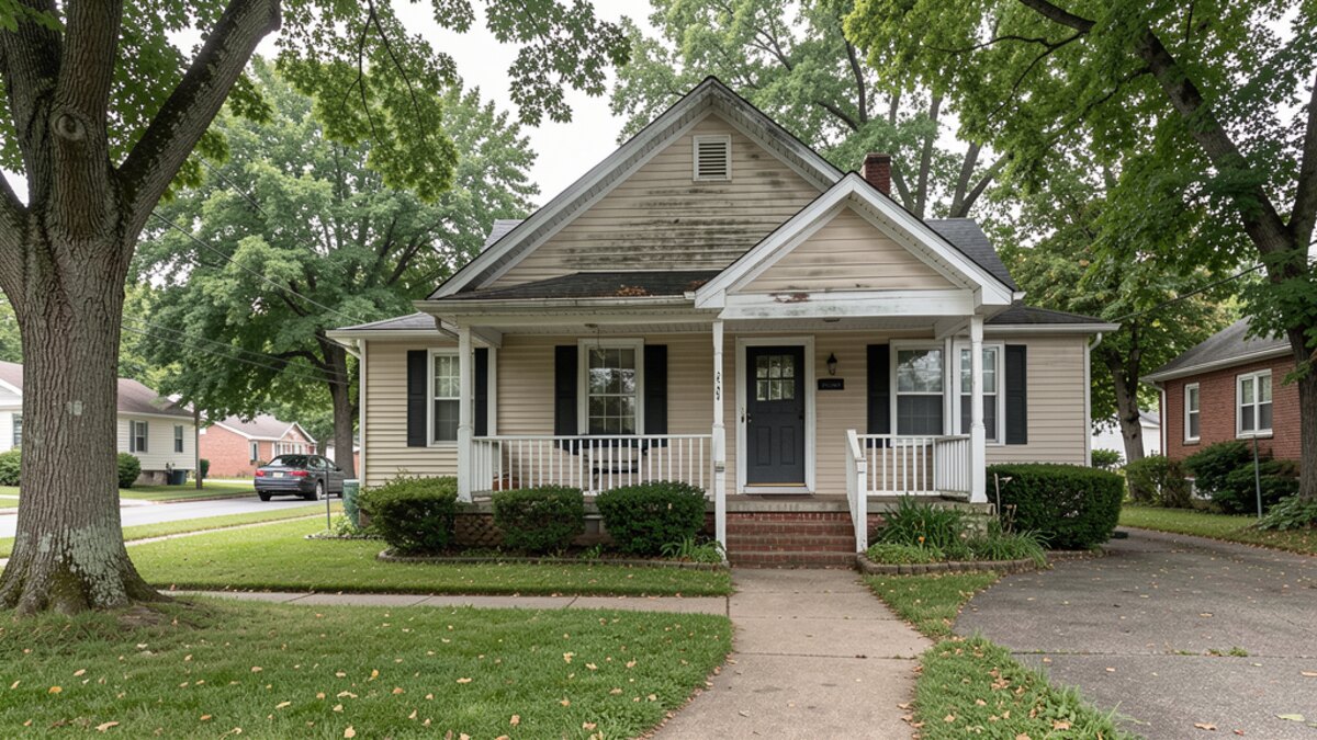 older modest Defiance Ohio front-porch home on a quiet residential street