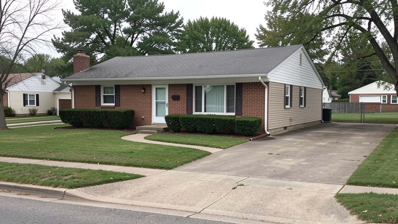 Modest Dixon IL ranch or bungalow driveway