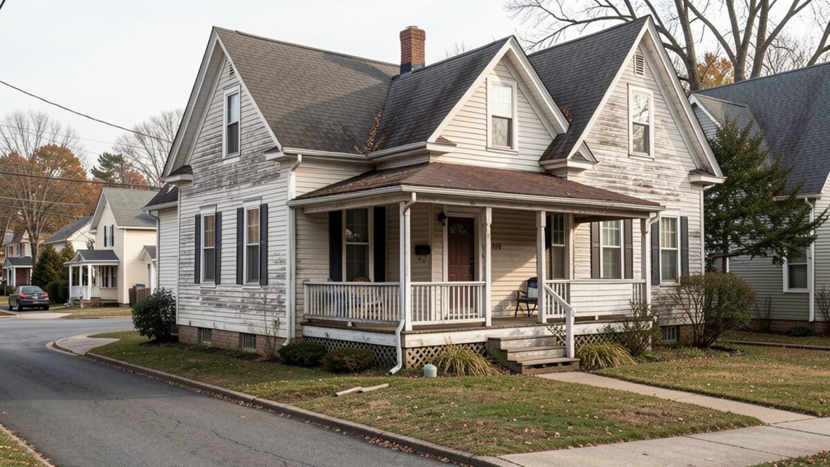 older modest Fairmont West Virginia front-porch home on a quiet residential street