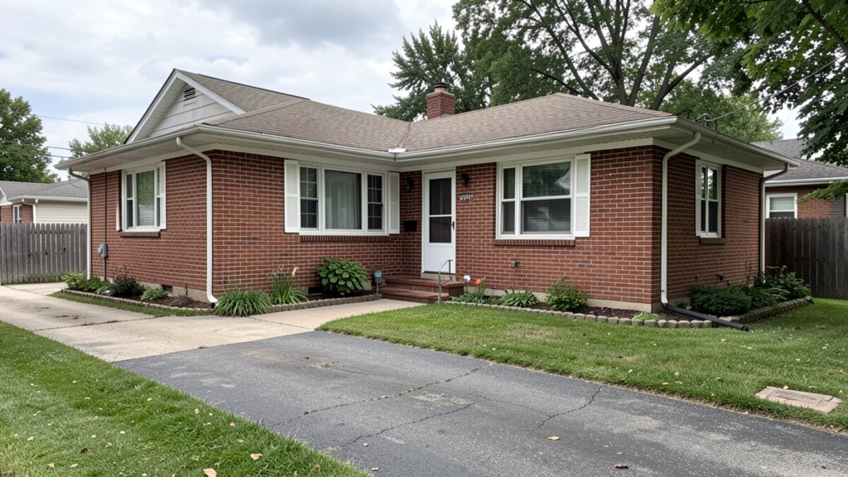 modest Flint Michigan ranch or bungalow with driveway and small yard