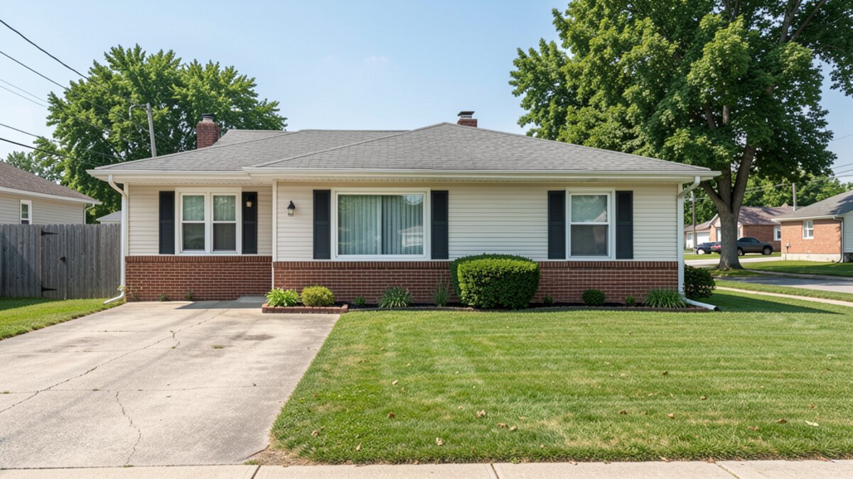 modest Freeport Illinois ranch or bungalow house with driveway and small lawn