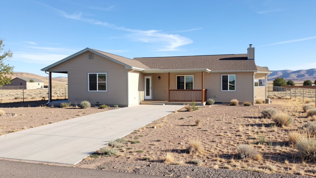 Gillette Wyoming modest ranch house or small bungalow with simple driveway and high-plains yard