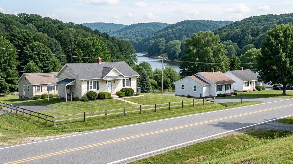 Modest rural-edge Huntingdon County residential homes with wooded hill context