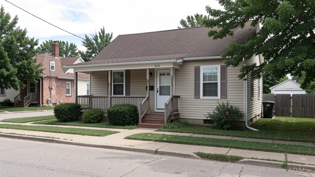 older modest Hutchinson Kansas front-porch home on a quiet residential street
