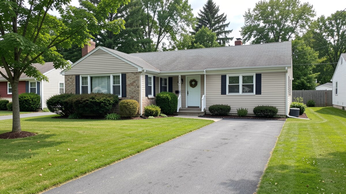 modest Ithaca New York ranch or bungalow with driveway and small yard