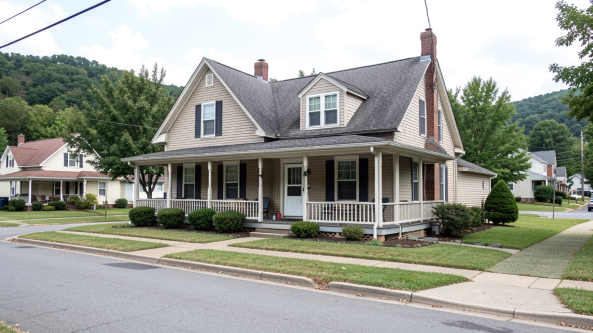 older modest Johnson City Tennessee front-porch home on a quiet residential street