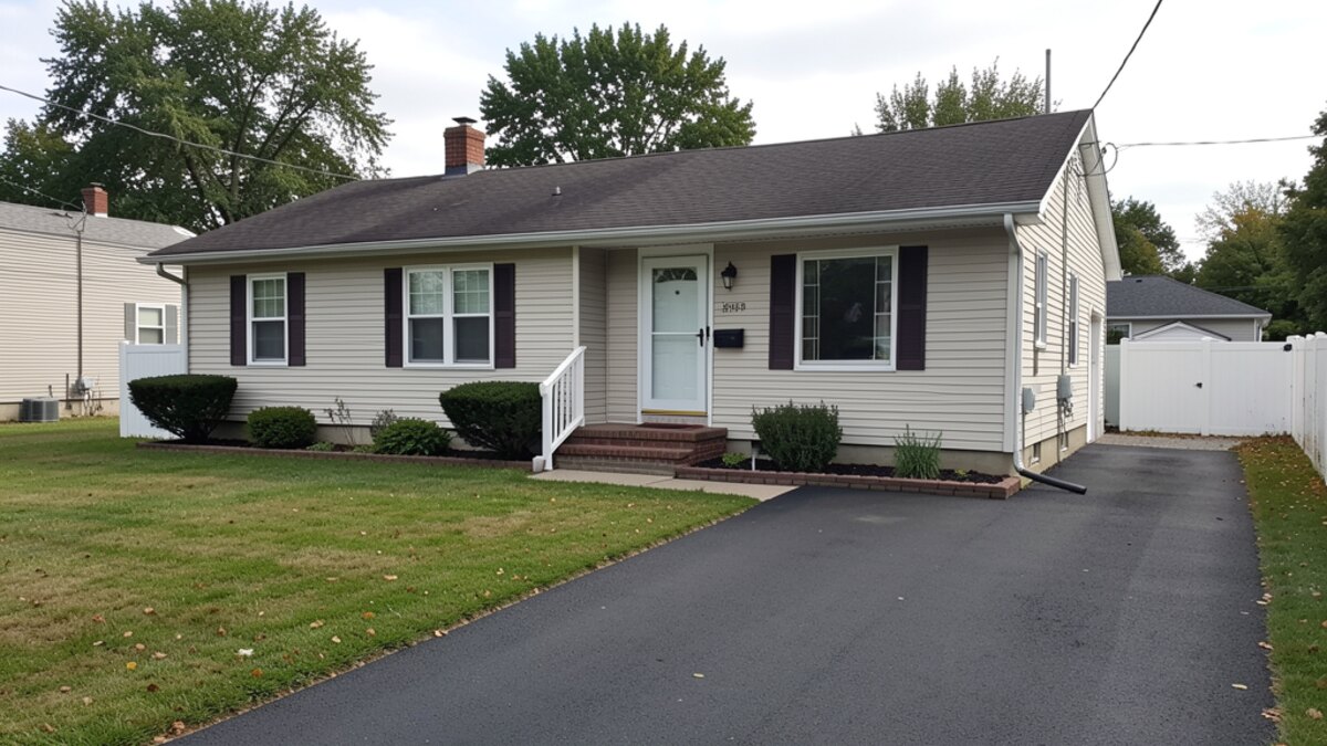 modest Kalamazoo Michigan bungalow or ranch with driveway and small yard