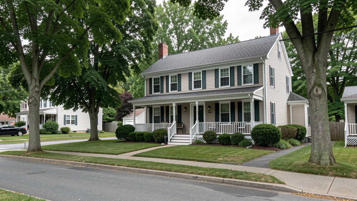 older modest Laconia New Hampshire front-porch home on a quiet residential street