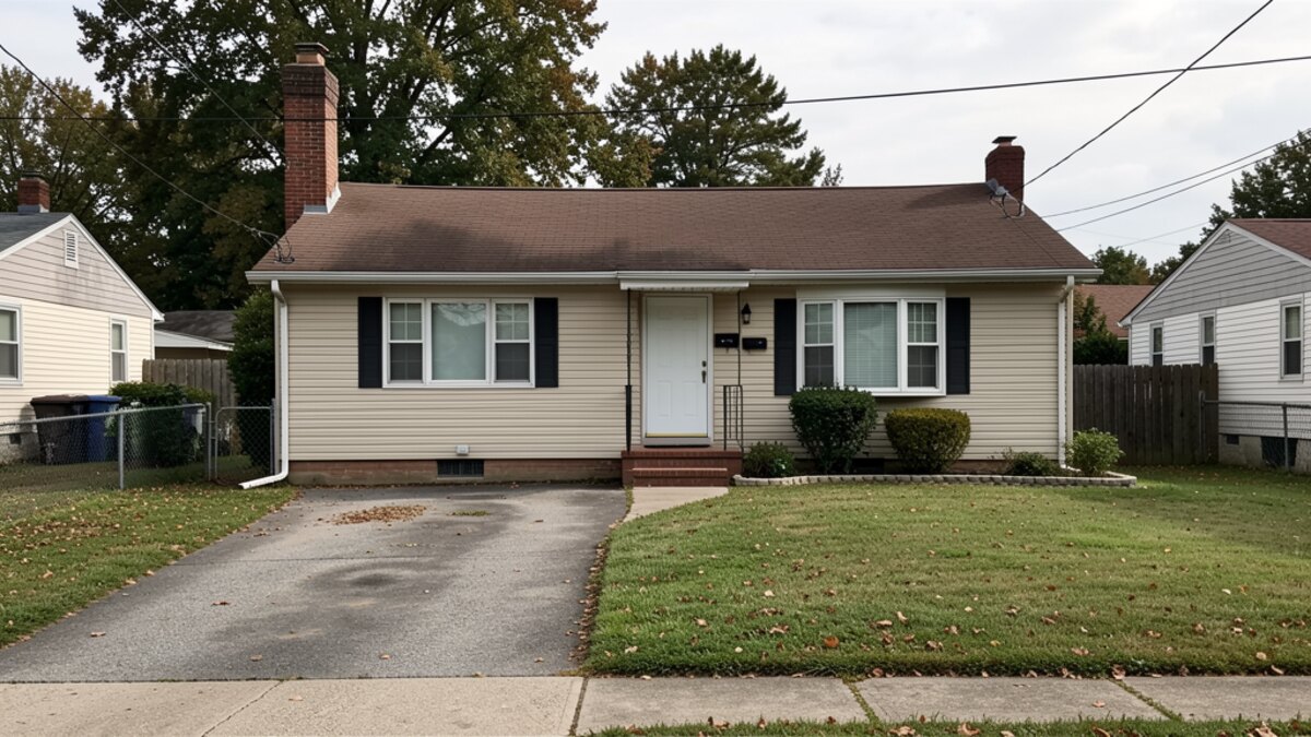 modest Louisville Kentucky ranch or Cape Cod style house with driveway and small yard