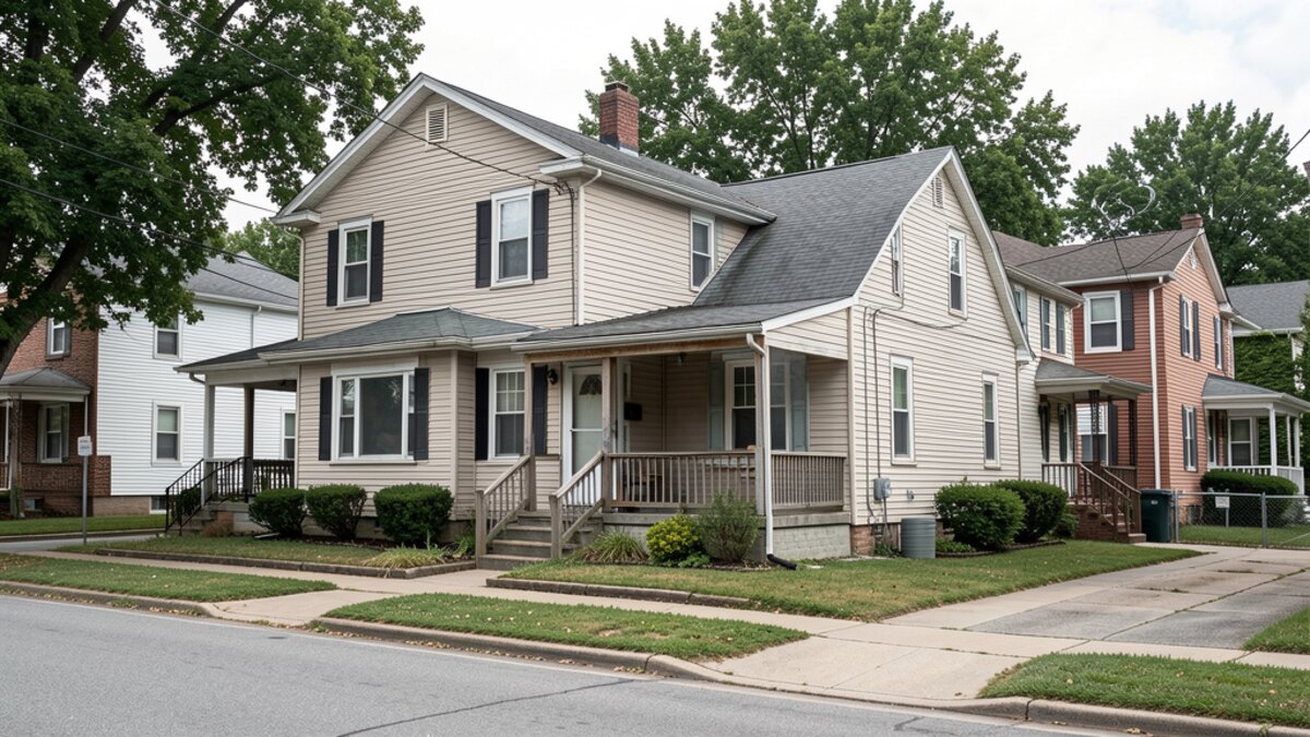 older small rental duplex or compact multifamily home in Louisville Kentucky