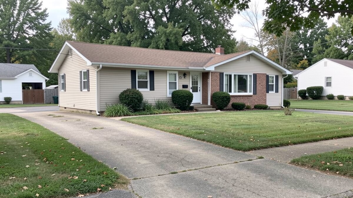 modest Mansfield Ohio ranch or bungalow with driveway and small yard