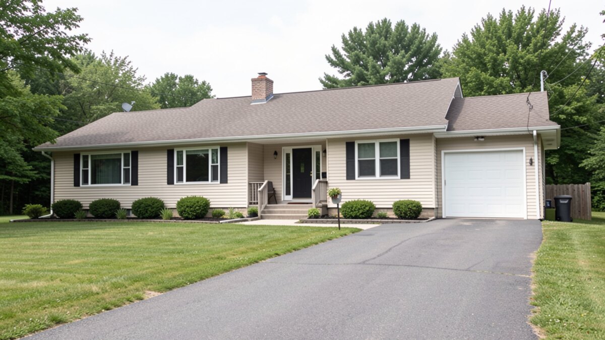 modest Menomonie Wisconsin ranch house with driveway and small yard