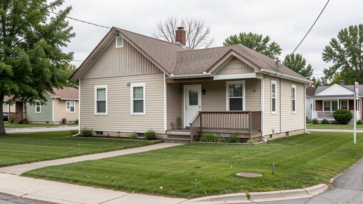 Moscow Idaho older duplex or small rental property exterior in a modest college-town neighborhood
