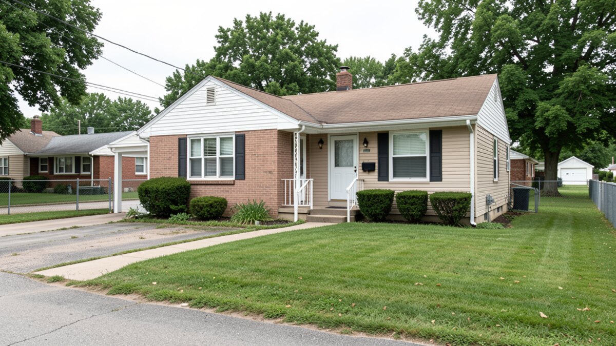 Muscatine Iowa small older bungalow or ranch house with compact yard and driveway