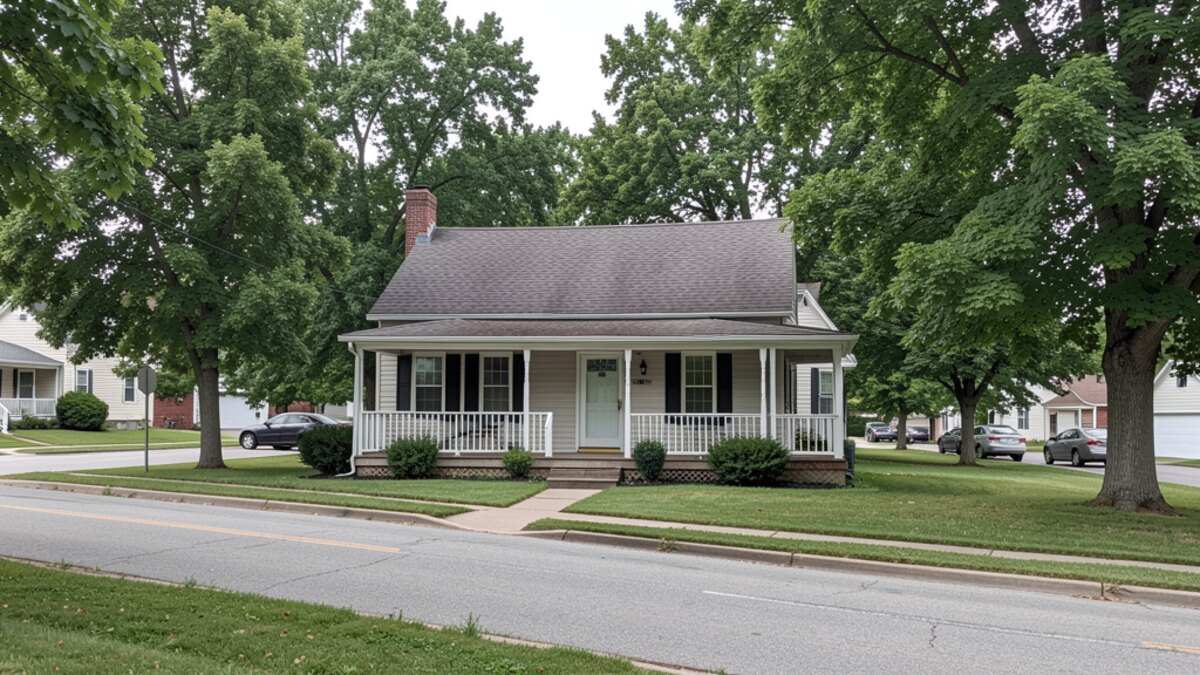 older modest Platteville Wisconsin front-porch home on a quiet residential street