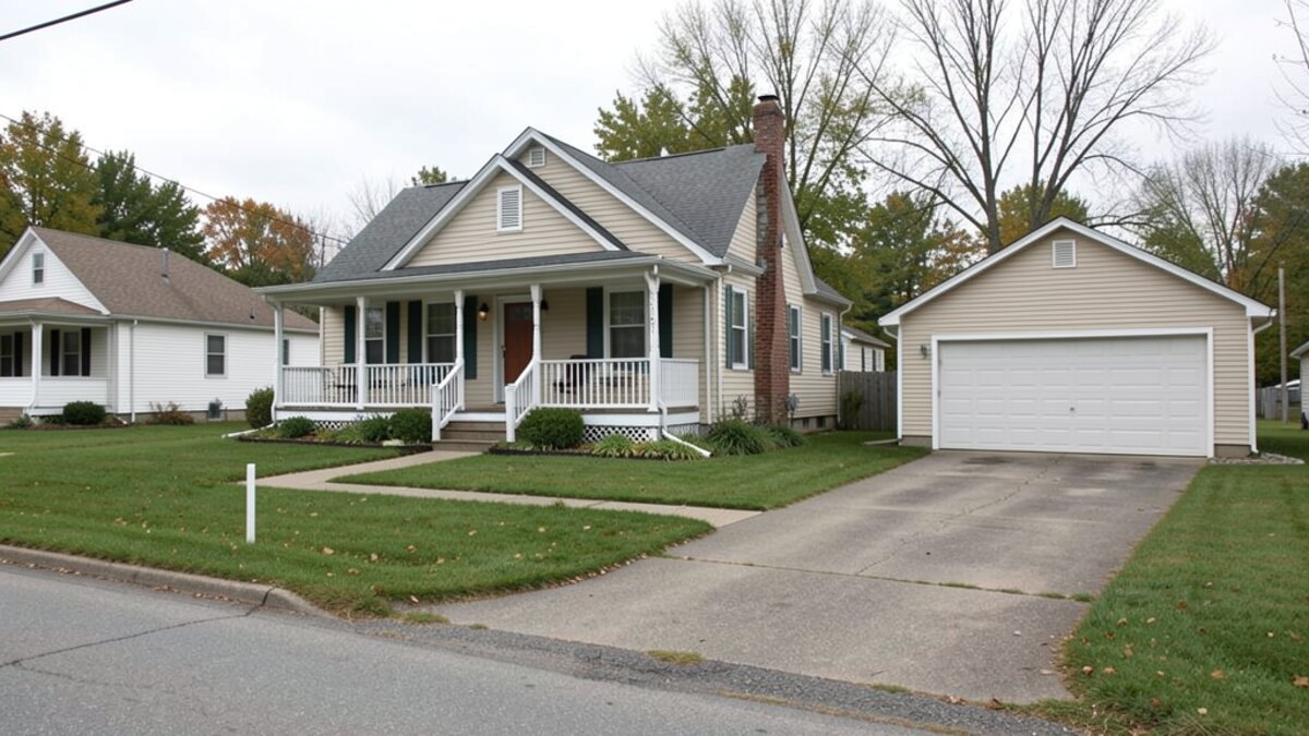Rice Lake Wisconsin small bungalow with porch and detached garage