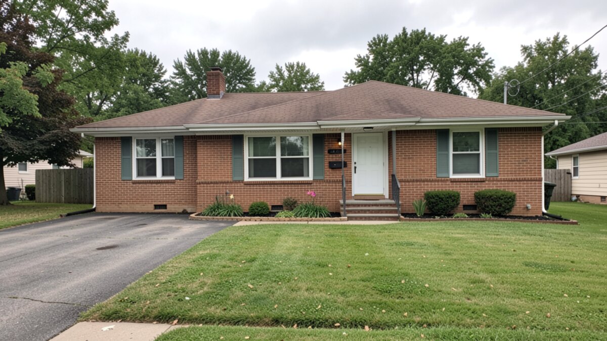 modest Rochelle Illinois ranch house with driveway and small lawn