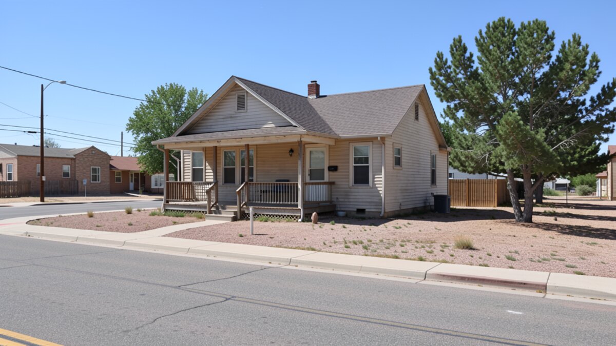 older modest Rock Springs Wyoming front-porch home on a quiet residential street