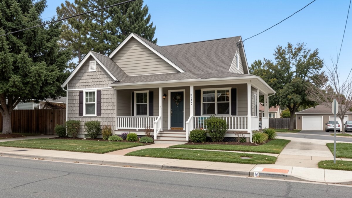Santa Rosa California small bungalow or cottage with porch in a modest neighborhood