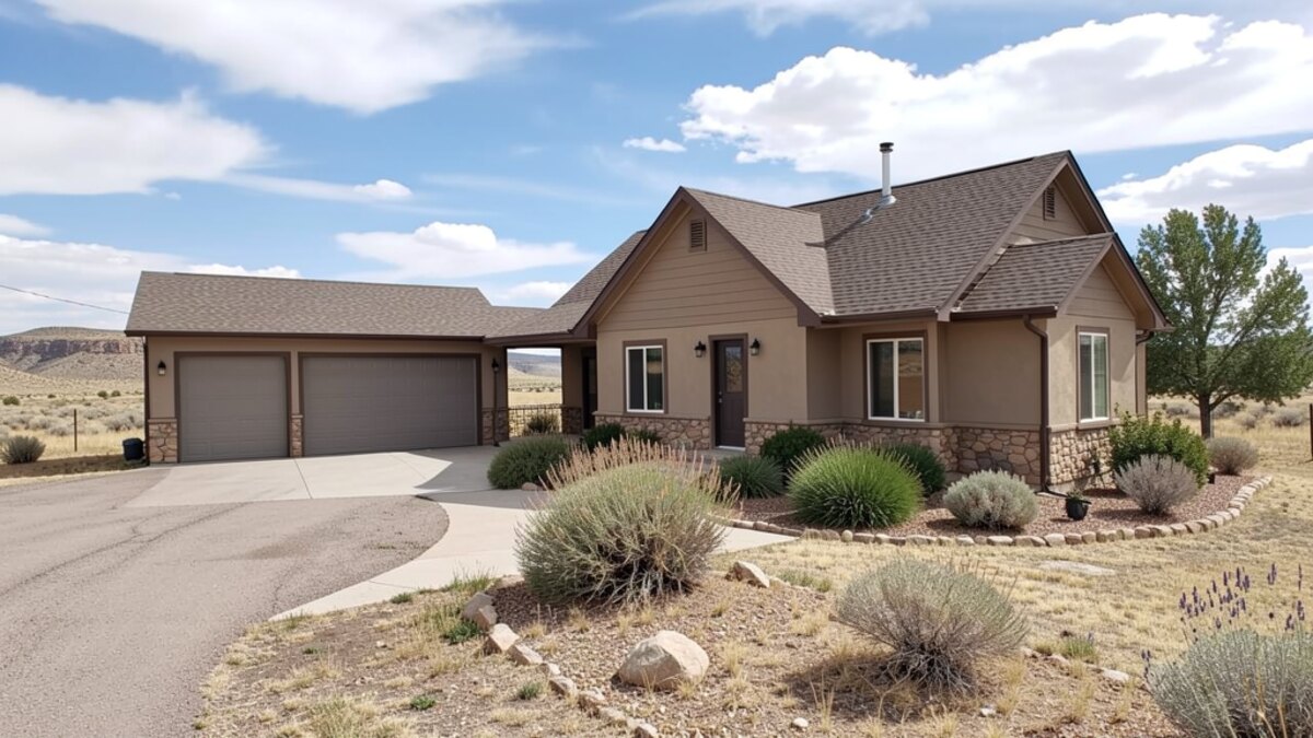 Scottsbluff Nebraska small ranch house with detached garage and dry High Plains landscaping