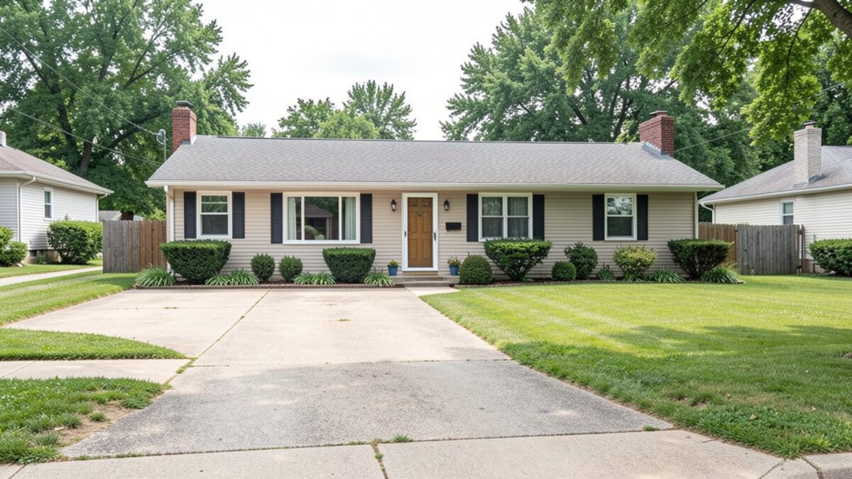 modest Sioux City Iowa ranch house with driveway and small yard