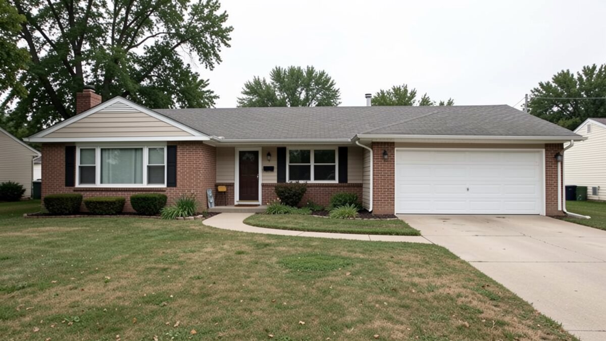 Modest Topeka Kansas ranch house with simple yard and garage
