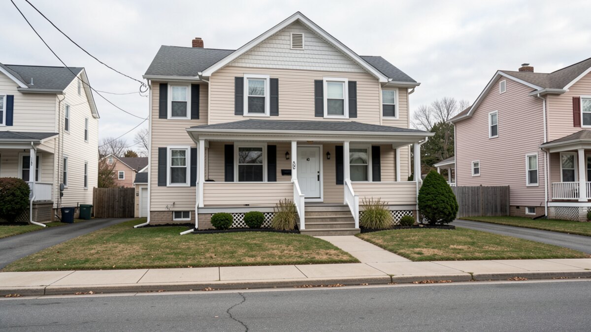 older modest Trenton New Jersey home with front porch or stoop on a compact residential lot