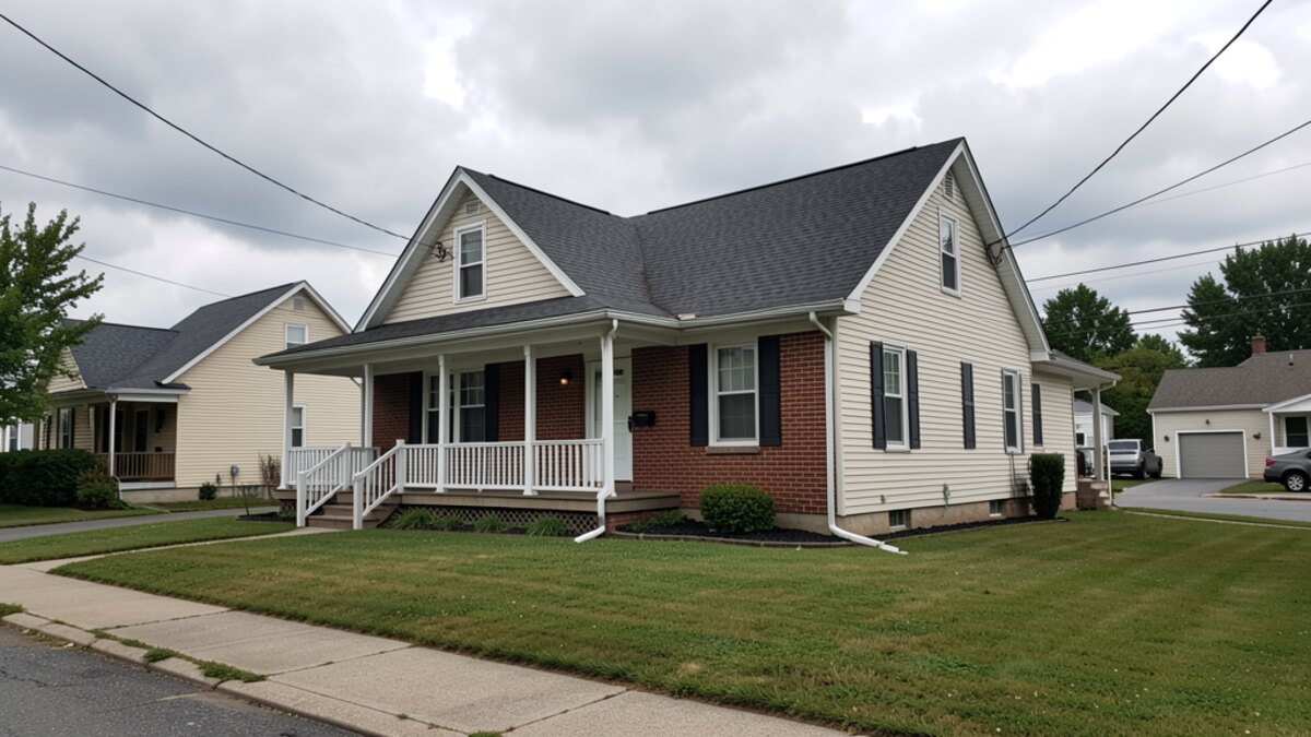 Utica New York modest brick or clapboard house with porch