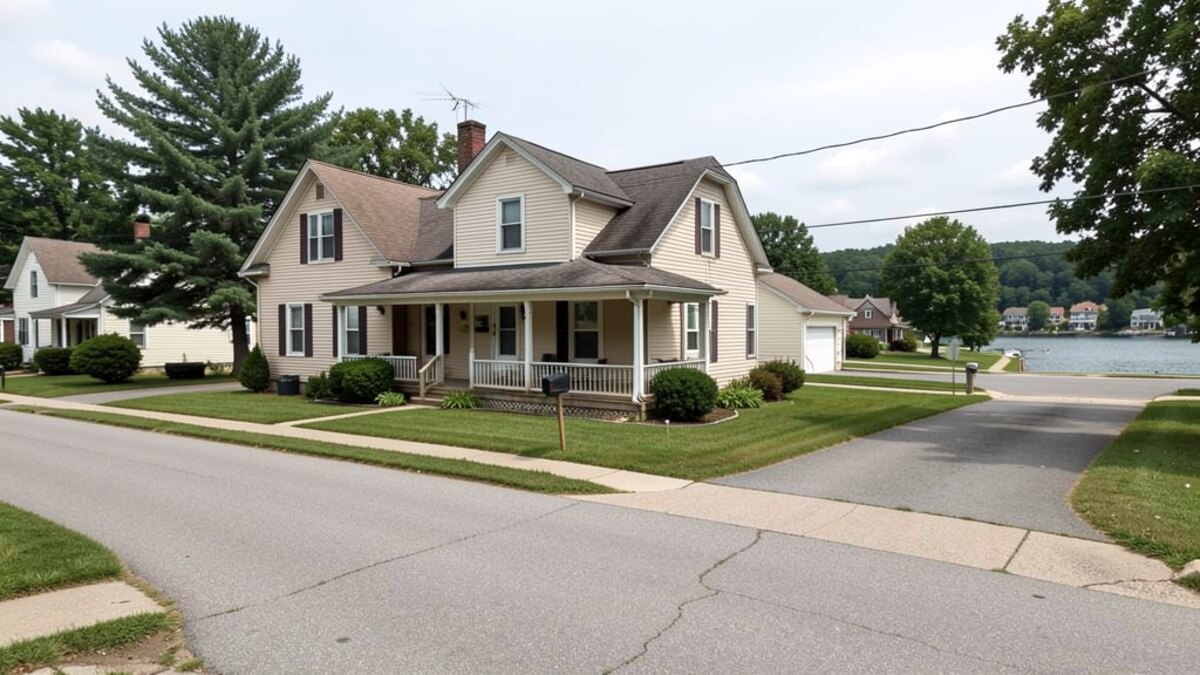 older modest Warsaw Indiana front-porch home on a quiet residential street near lake-country neighborhoods