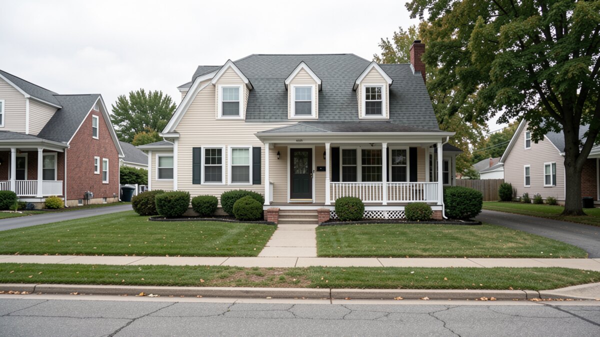 older modest Whitewater Wisconsin front-porch home on a quiet residential street